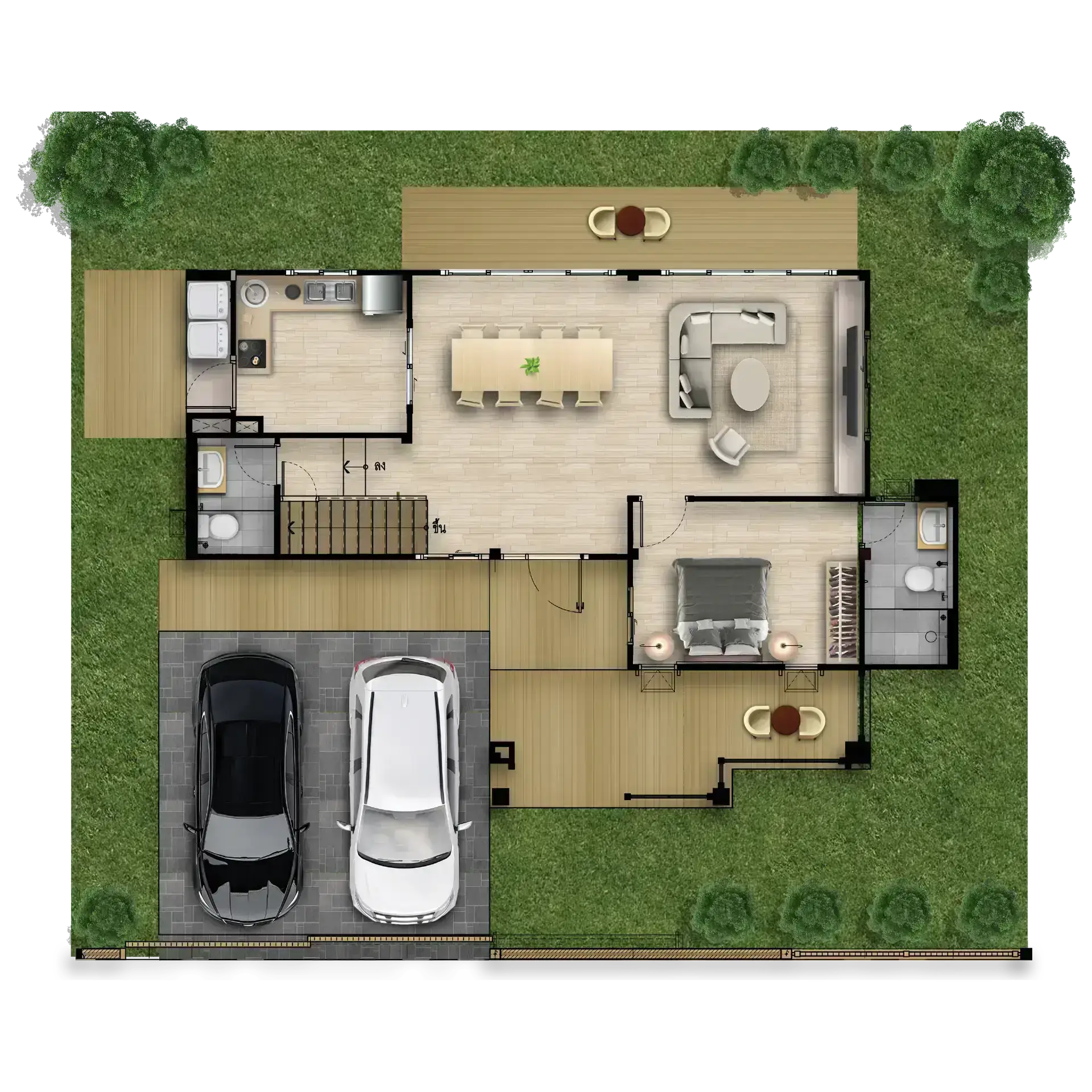 ผังพื้นที่ใช้สอย ผังพื้นที่ชั้น 1 ของบ้าน TYPE L PONDEROSA