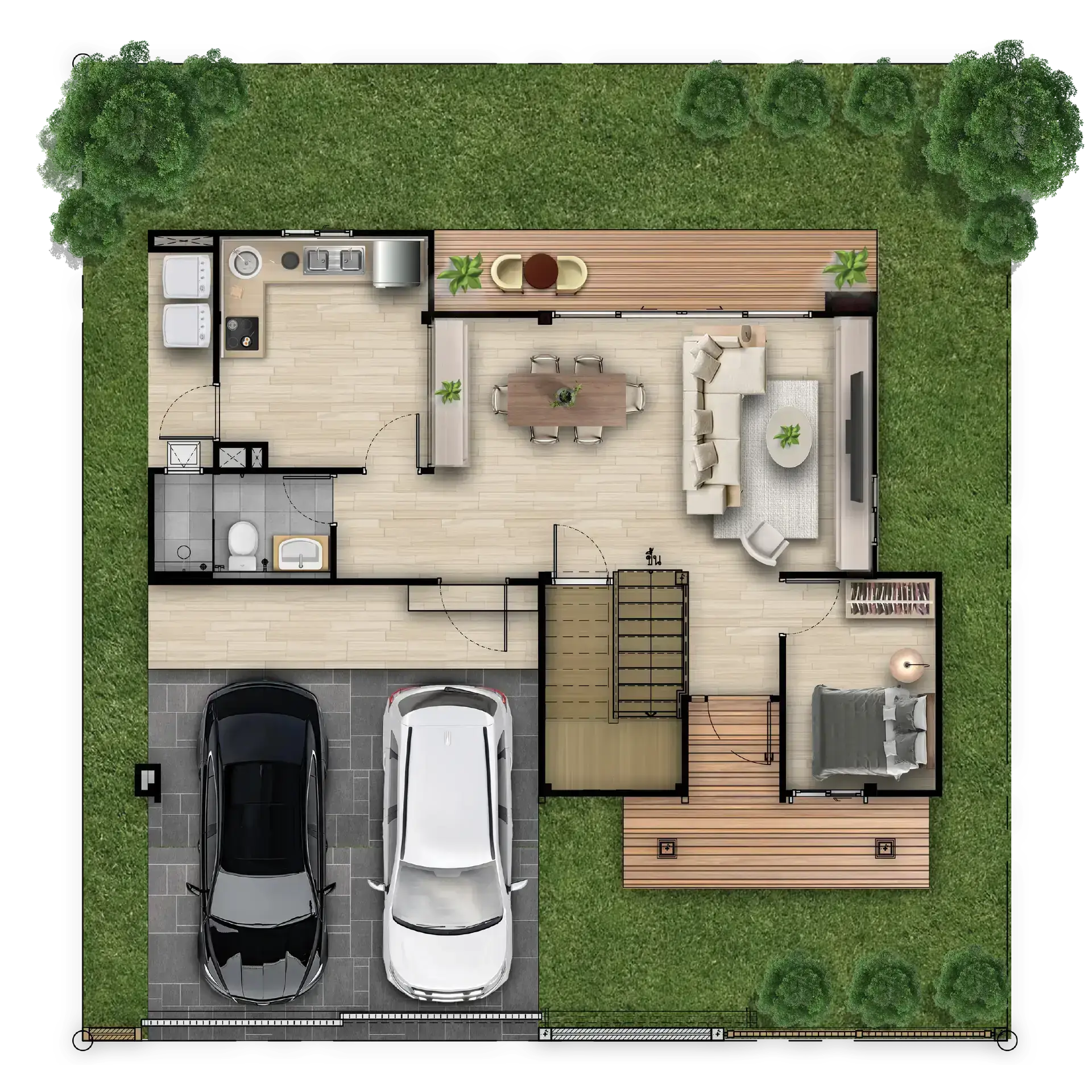 ผังพื้นที่ใช้สอย ผังพื้นที่ชั้น 1 ของบ้าน TYPE M ACACIA